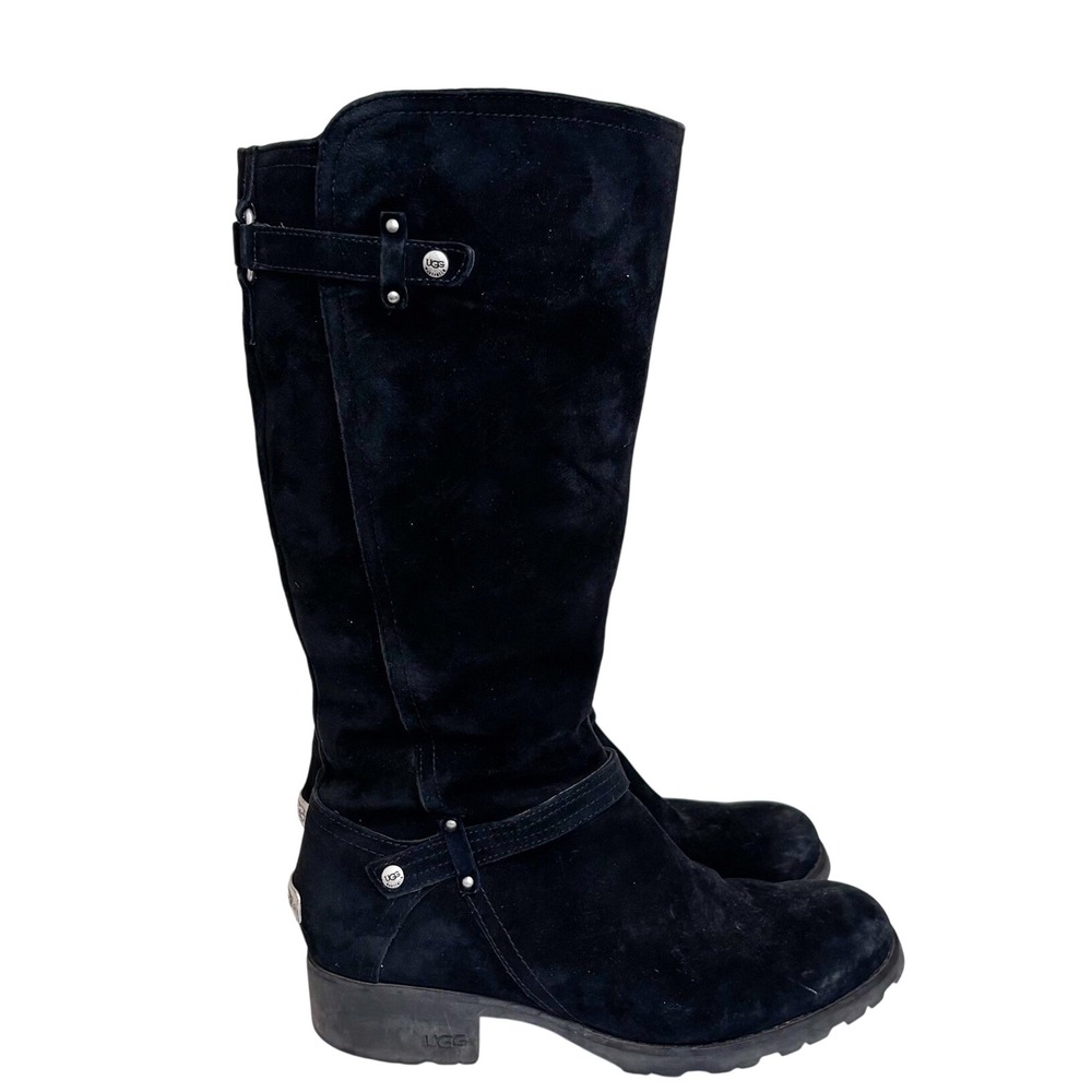 UGG Womens Jillian Shearling Lined Suede Boots 11 Black Riding Tall Zip Winter